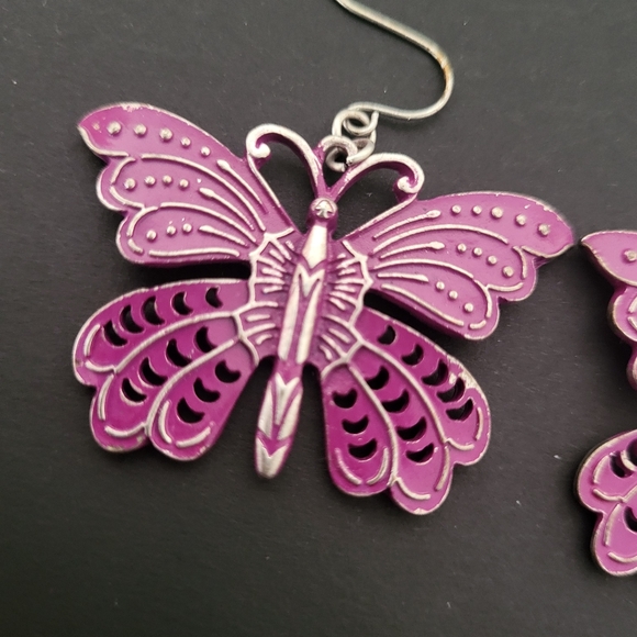 Lucky Brand Purple Butterfly Dangle Earrings Womens Fashion Jewelry Rare - Picture 4 of 10